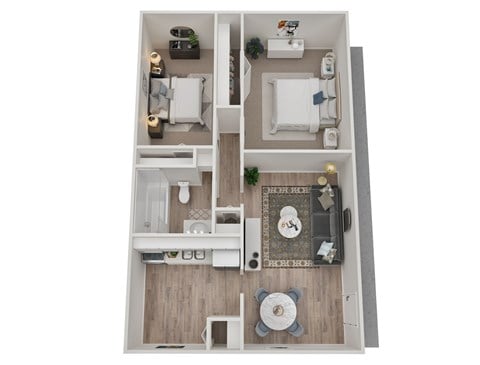 Floor plan for 2 beds, 1 bath, 756 sqft